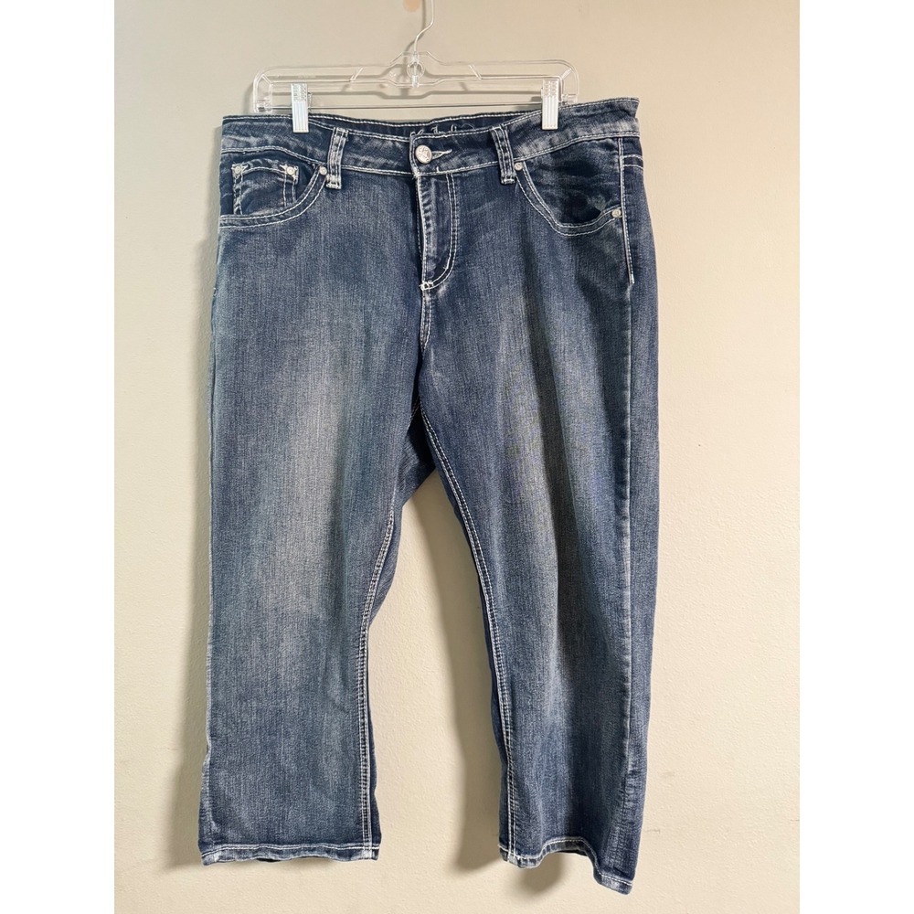 Love Indigo Premium Womens Embroidered Cross‎ Pocket Denim Capri Jeans Size 14